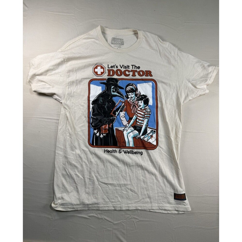 Steven Rhodes “Let’s Visit the Doctor” Graphic T‑Shirt – Size L – Off‑White